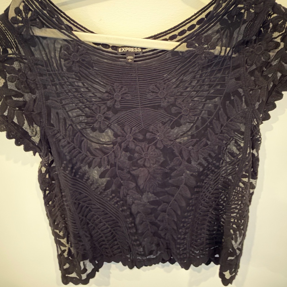 Express Black Floral Lace Top